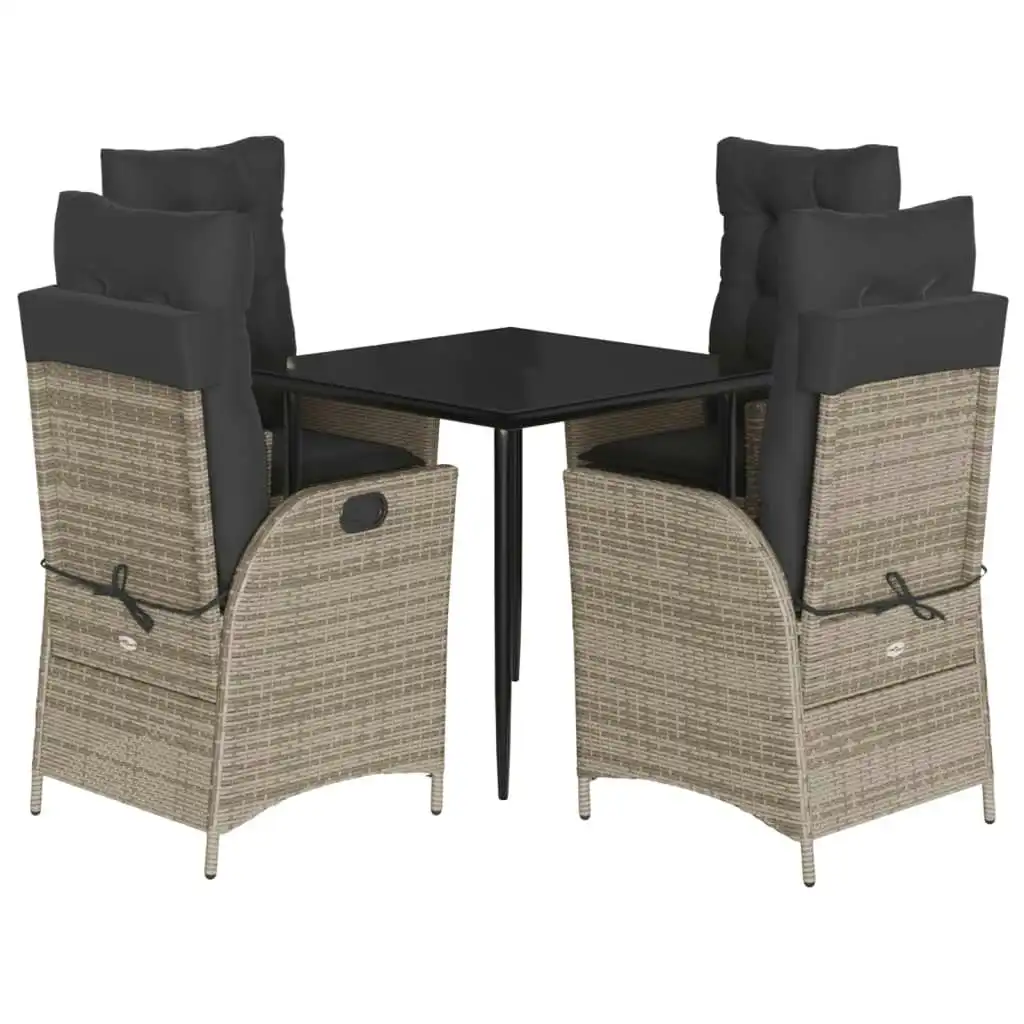 5 Piece Garden Dining Set with Cushions Grey Poly Rattan 3213215