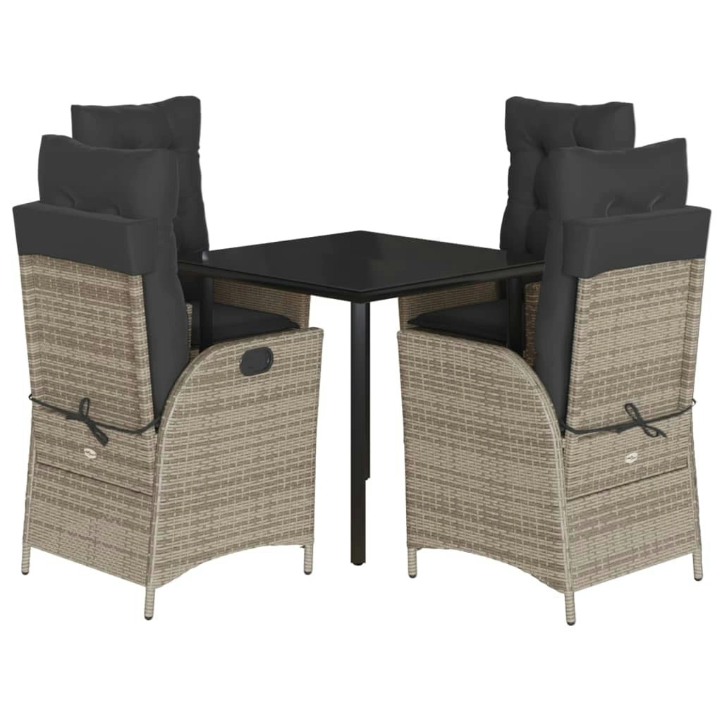 5 Piece Garden Dining Set with Cushions Grey Poly Rattan 3213225