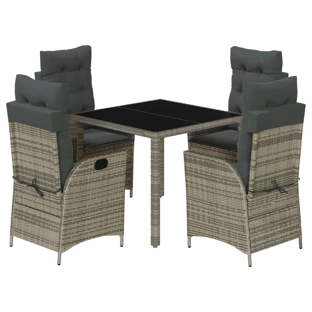 5 Piece Garden Dining Set with Cushions Grey Poly Rattan 3213327