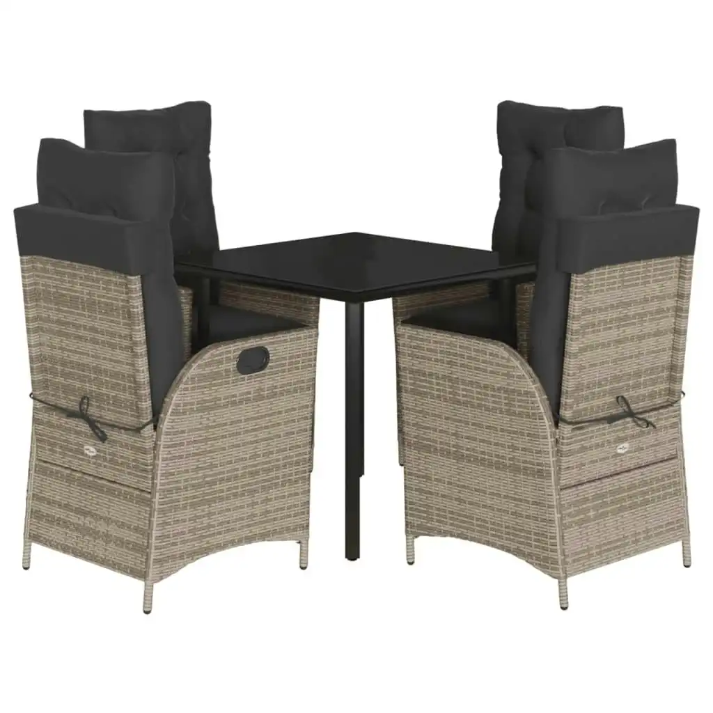 5 Piece Garden Dining Set with Cushions Grey Poly Rattan 3213226