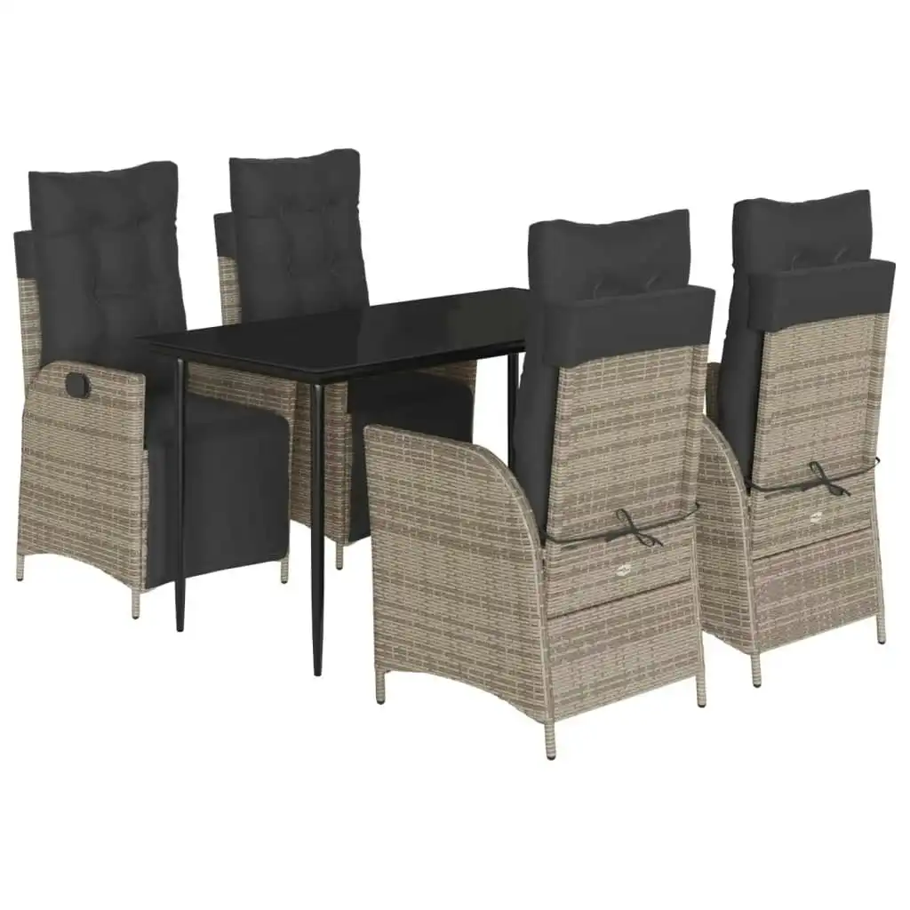 5 Piece Garden Dining Set with Cushions Grey Poly Rattan 3213422