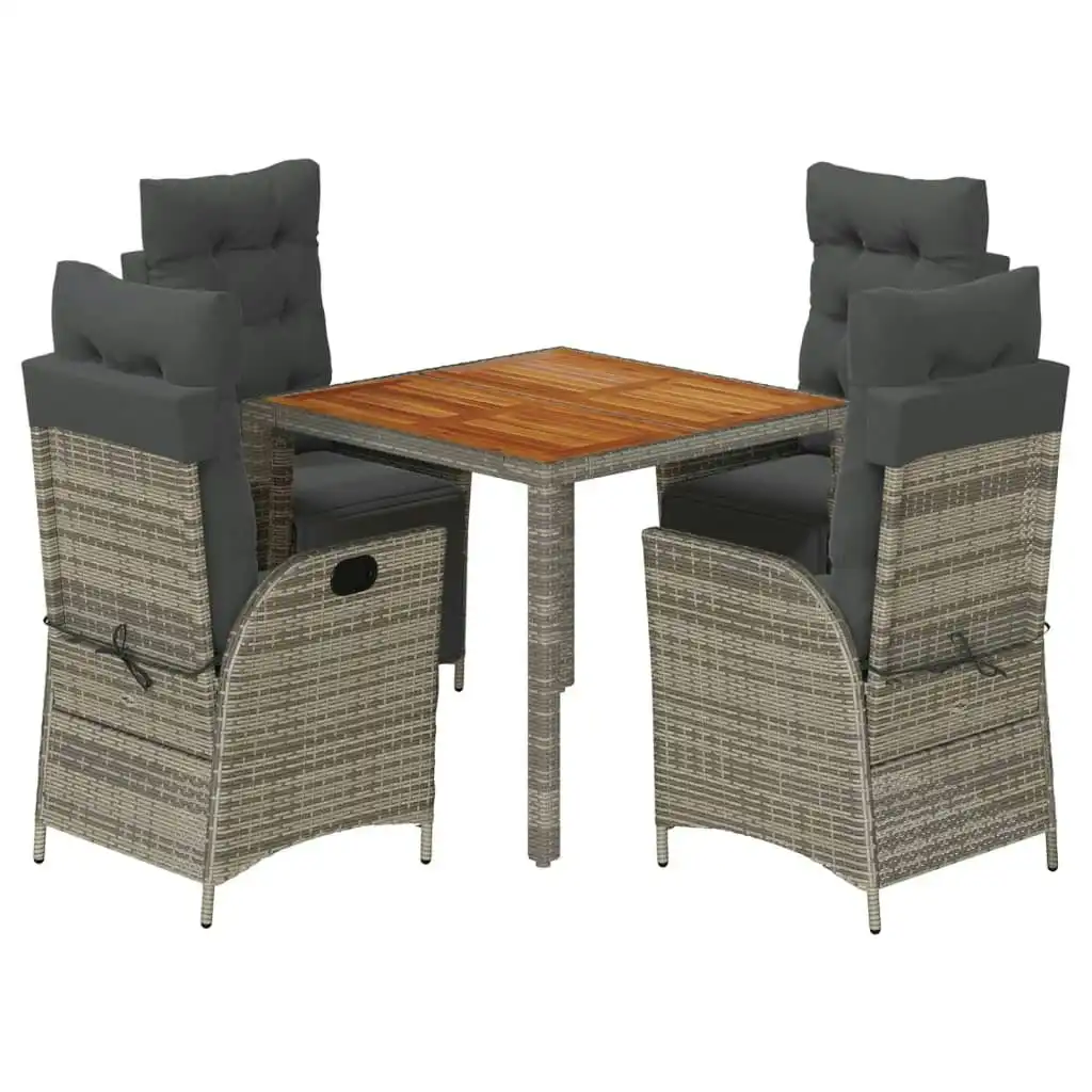 5 Piece Garden Dining Set with Cushions Grey Poly Rattan 3213345