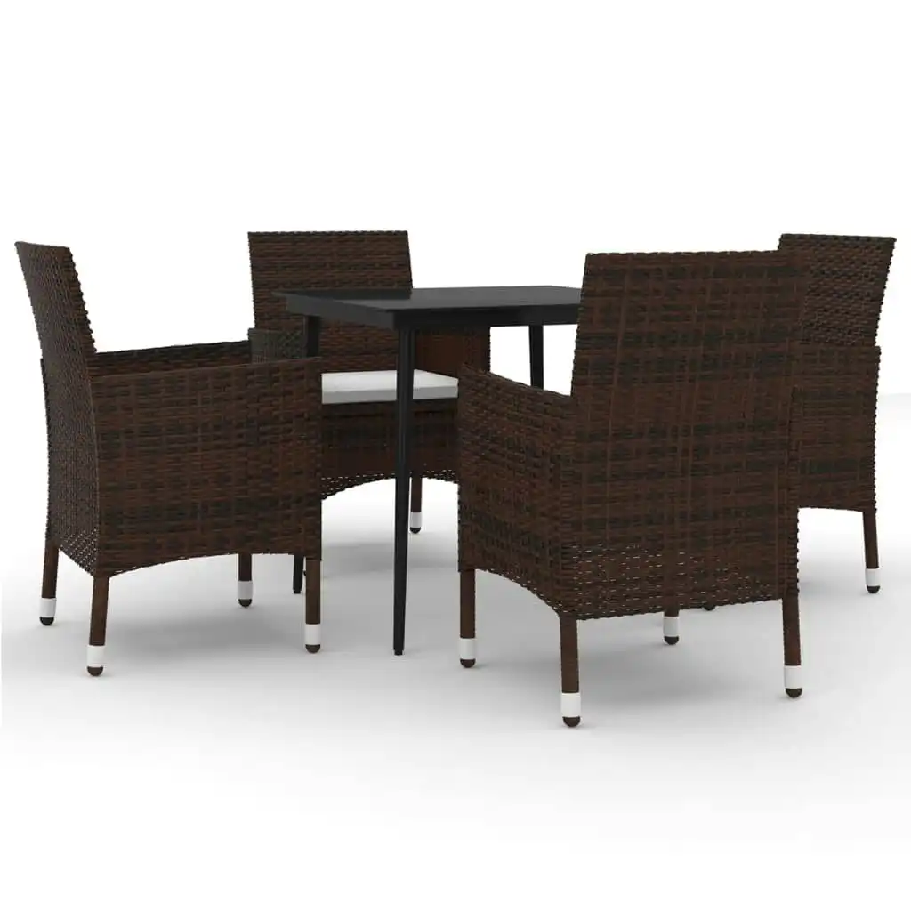 5 Piece Garden Dining Set with Cushions Poly Rattan and Glass 3099722