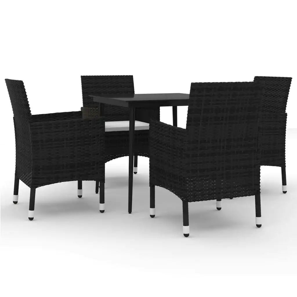 5 Piece Garden Dining Set with Cushions Poly Rattan and Glass 3099728