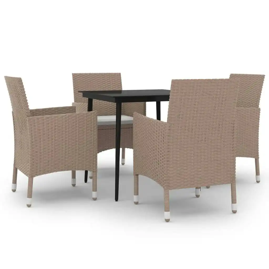 5 Piece Garden Dining Set with Cushions Poly Rattan and Glass 3099752