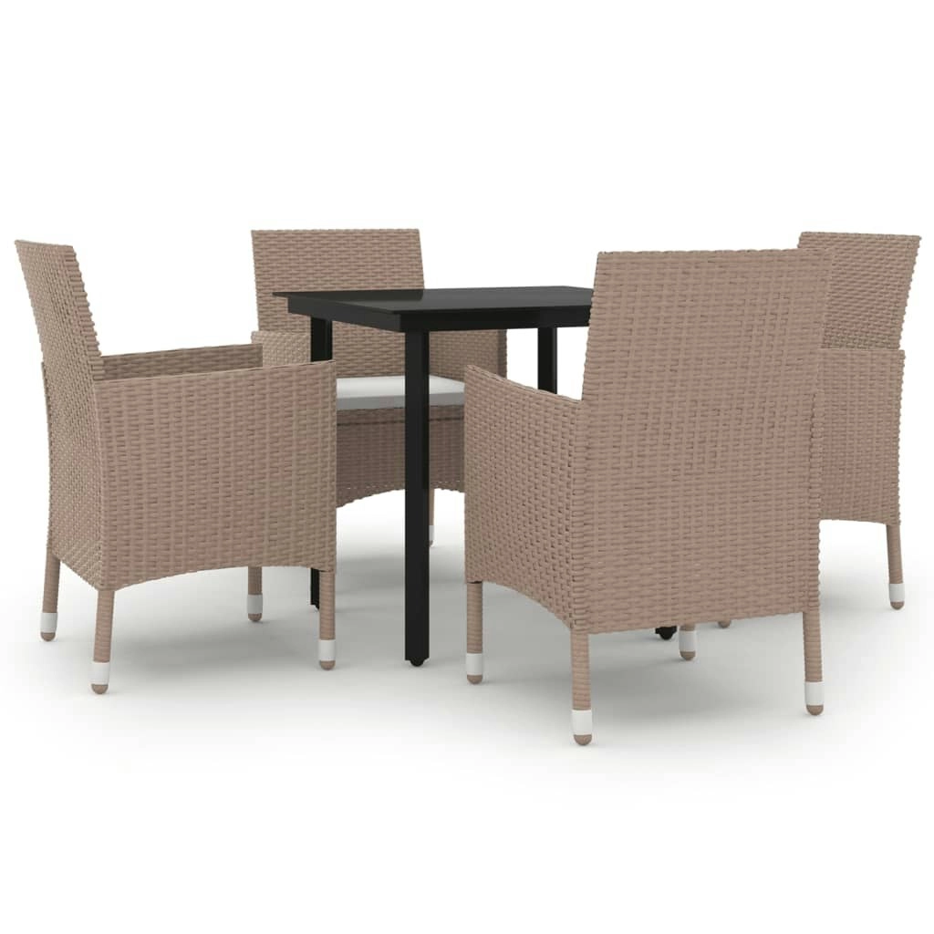 5 Piece Garden Dining Set with Cushions Poly Rattan and Black 3099704