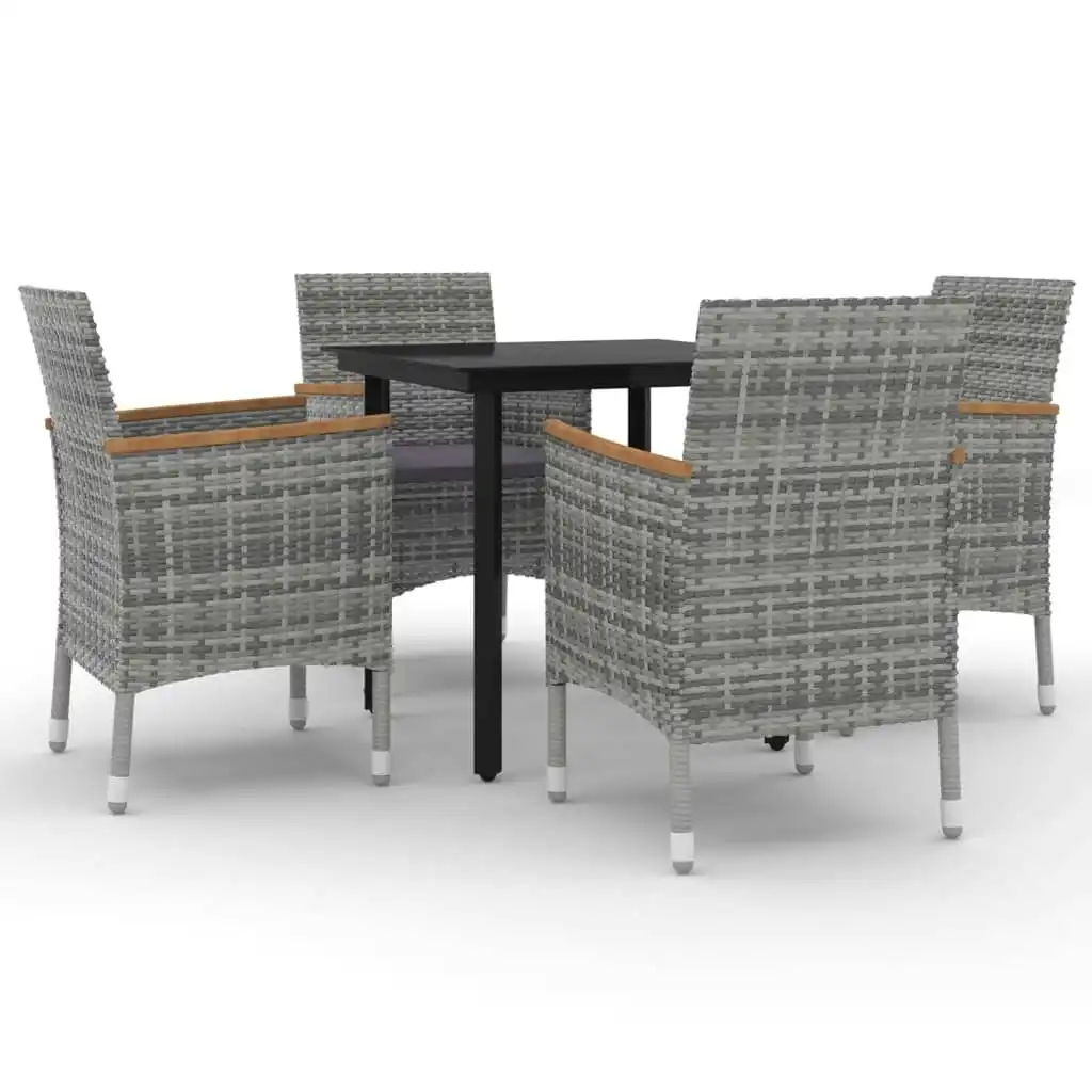 5 Piece Garden Dining Set with Cushions Poly Rattan and Glass 3099776