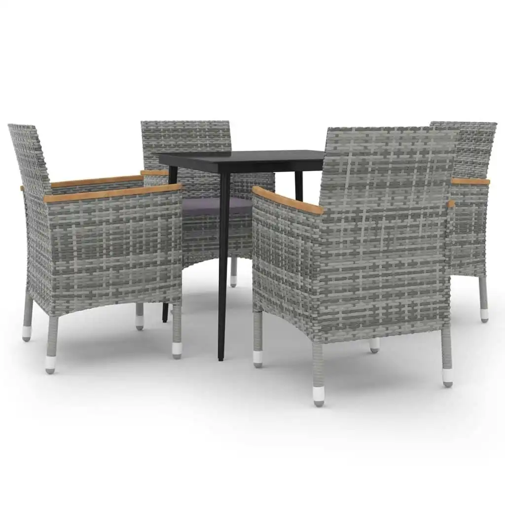 5 Piece Garden Dining Set with Cushions Poly Rattan and Glass 3099788