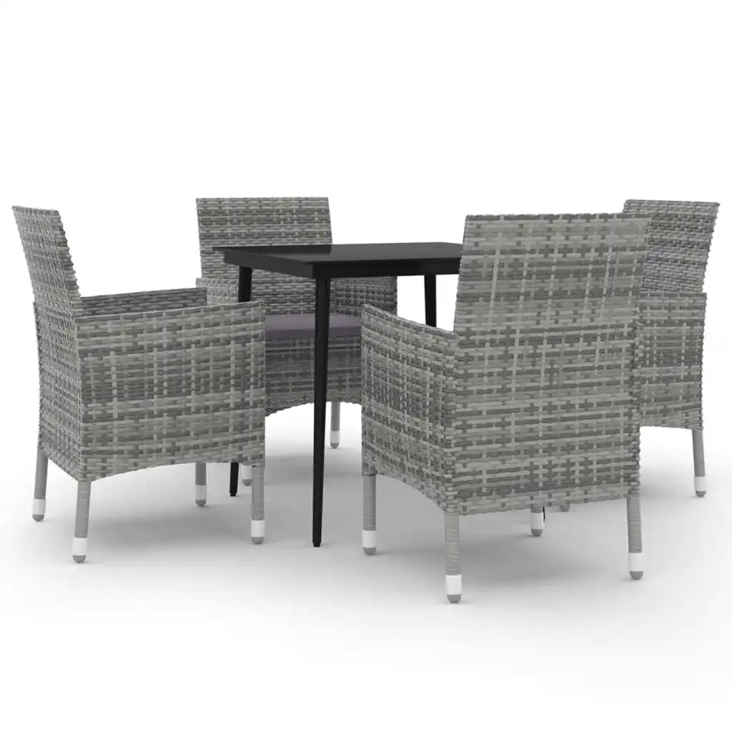 5 Piece Garden Dining Set with Cushions Poly Rattan and Glass 3099740