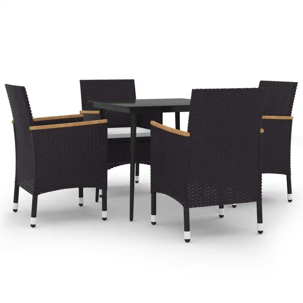 5 Piece Garden Dining Set with Cushions Poly Rattan and Glass 3099782