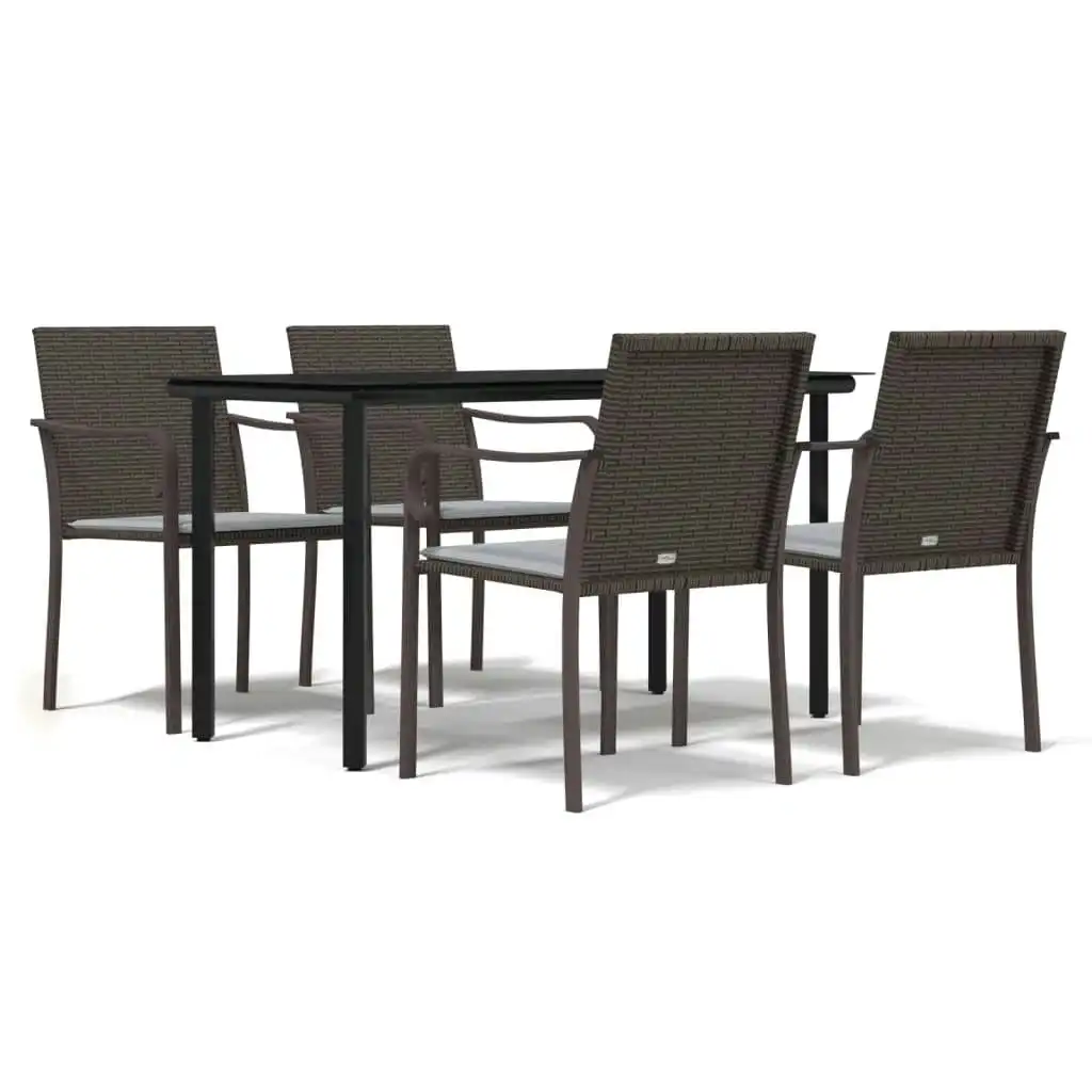 5 Piece Garden Dining Set with Cushions Poly Rattan and Steel 3186957