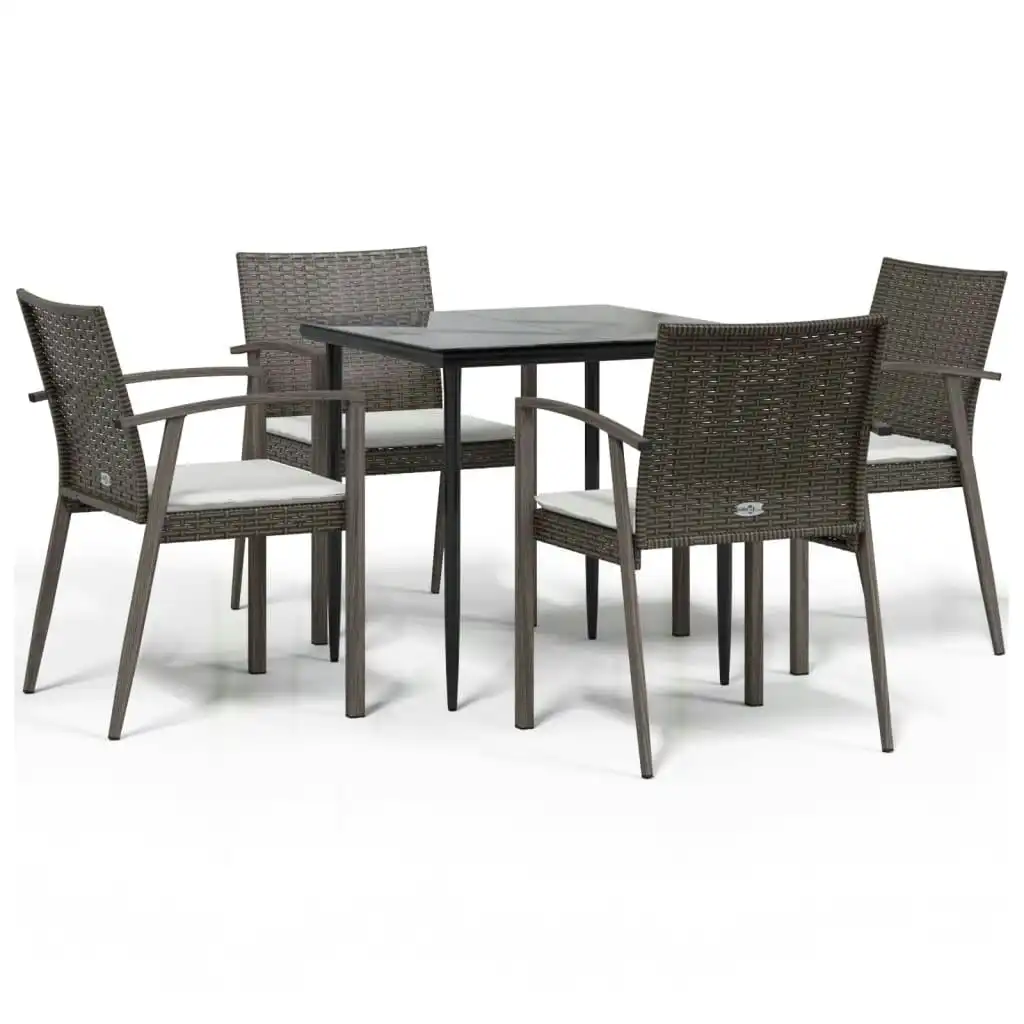 5 Piece Garden Dining Set with Cushions Poly Rattan and Steel 3186970