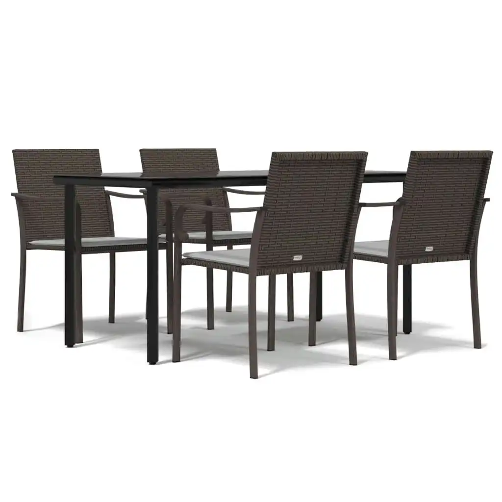 5 Piece Garden Dining Set with Cushions Poly Rattan and Steel 3186961