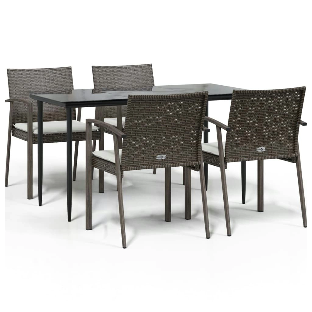 5 Piece Garden Dining Set with Cushions Poly Rattan and Steel 3186973