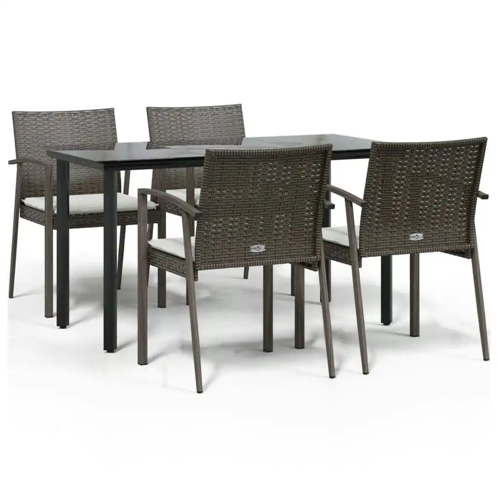 5 Piece Garden Dining Set with Cushions Poly Rattan and Steel 3186989