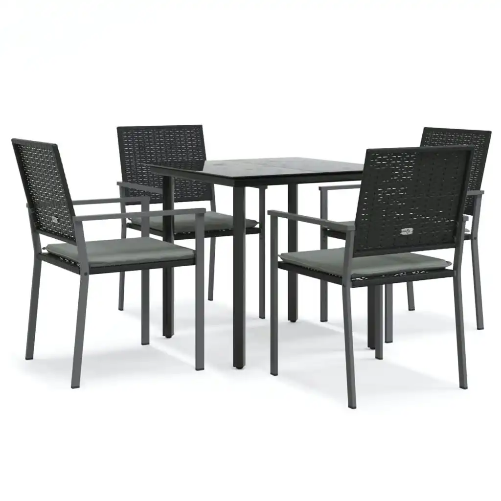 5 Piece Garden Dining Set with Cushions Poly Rattan and Steel 3187018