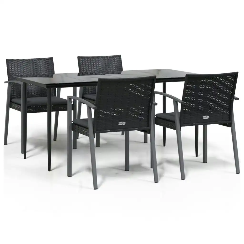 5 Piece Garden Dining Set with Cushions Poly Rattan and Steel 3186979