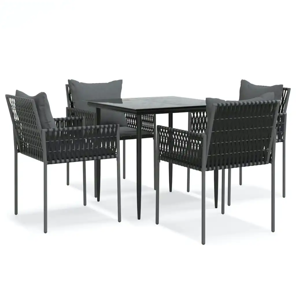 5 Piece Garden Dining Set with Cushions Poly Rattan and Steel 3187052