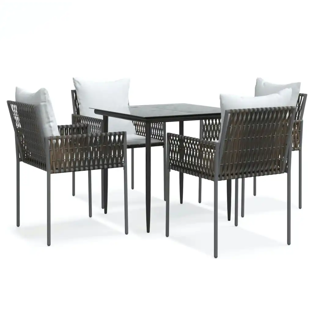 5 Piece Garden Dining Set with Cushions Poly Rattan and Steel 3187050