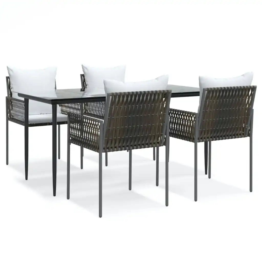 5 Piece Garden Dining Set with Cushions Poly Rattan and Steel 3187057