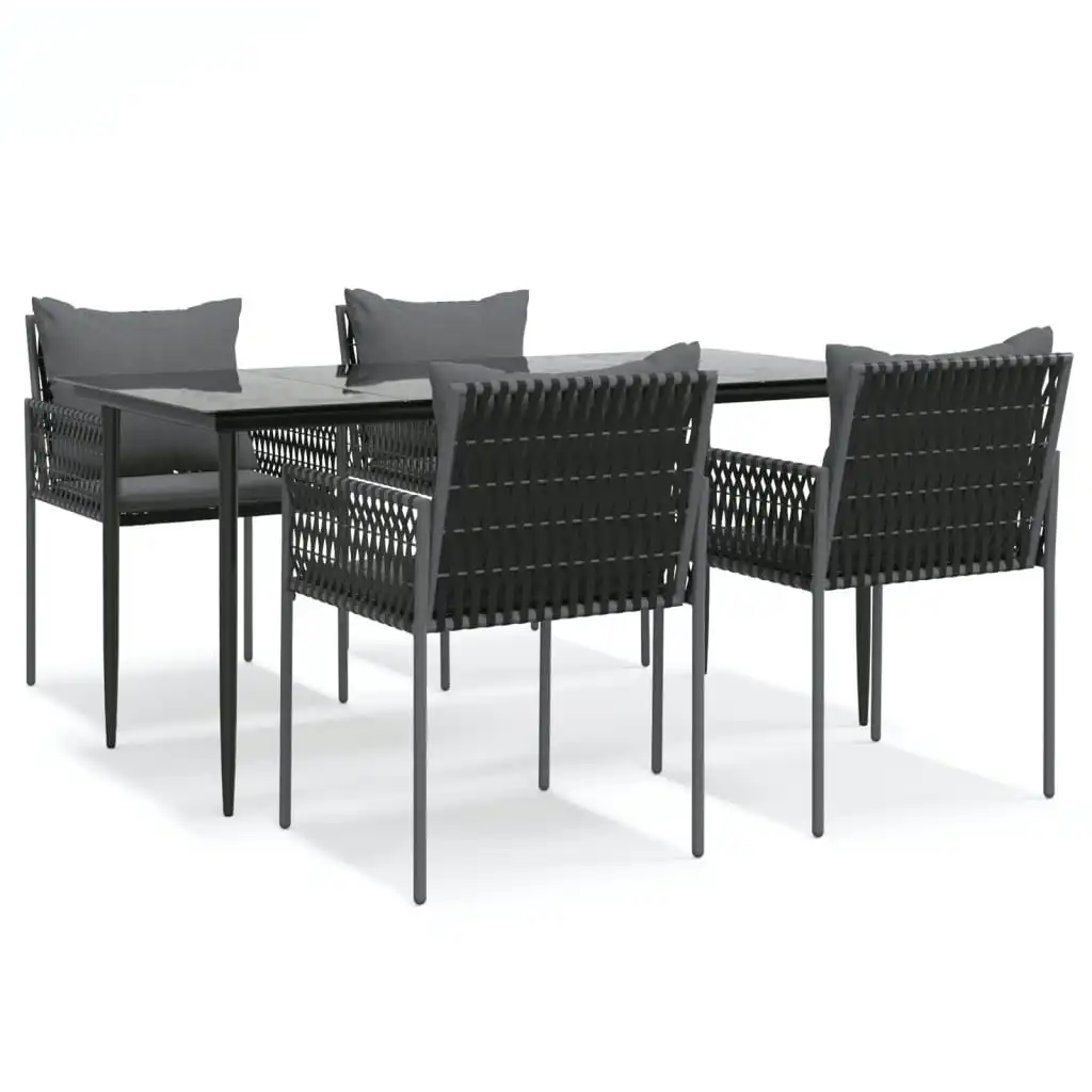 5 Piece Garden Dining Set with Cushions Poly Rattan and Steel 3187059