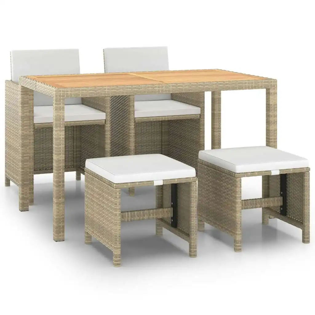 5 Piece Garden Dining Set with Cushions Poly Rattan Beige 3095501