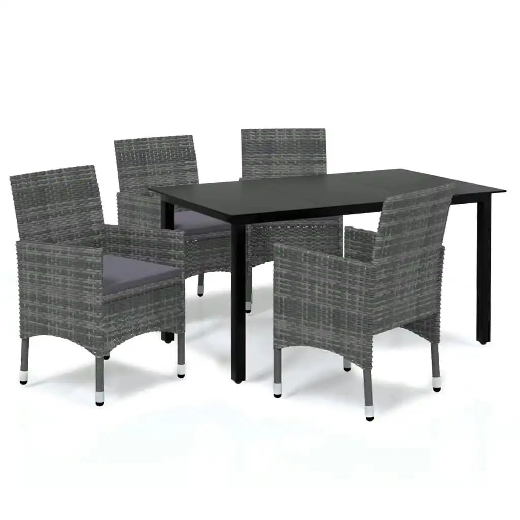 5 Piece Garden Dining Set with Cushions Poly Rattan Grey 3094981