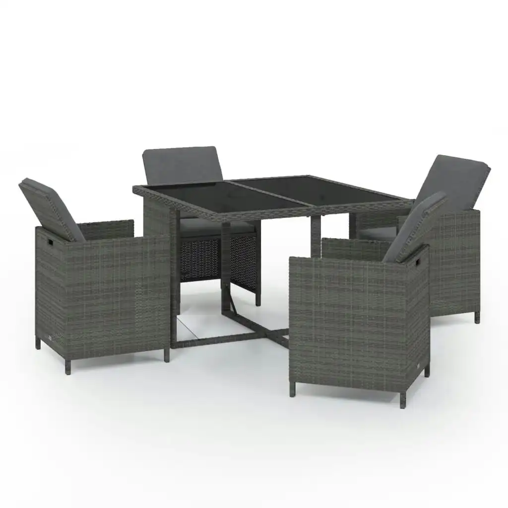 5 Piece Garden Dining Set with Cushions Poly Rattan Grey 3095509