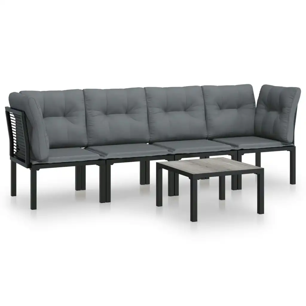 5 Piece Garden Lounge Set Black and Grey Poly Rattan 3187734