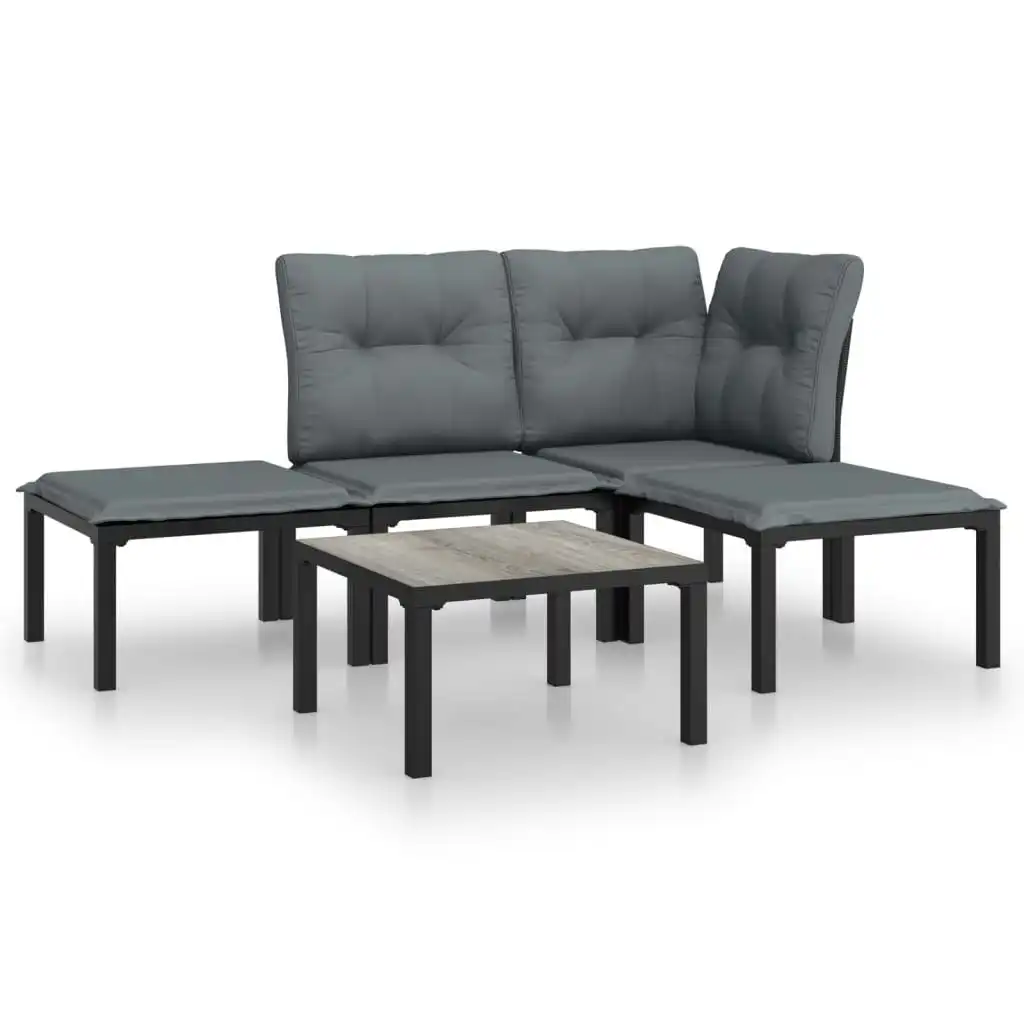 5 Piece Garden Lounge Set Black and Grey Poly Rattan 3187742