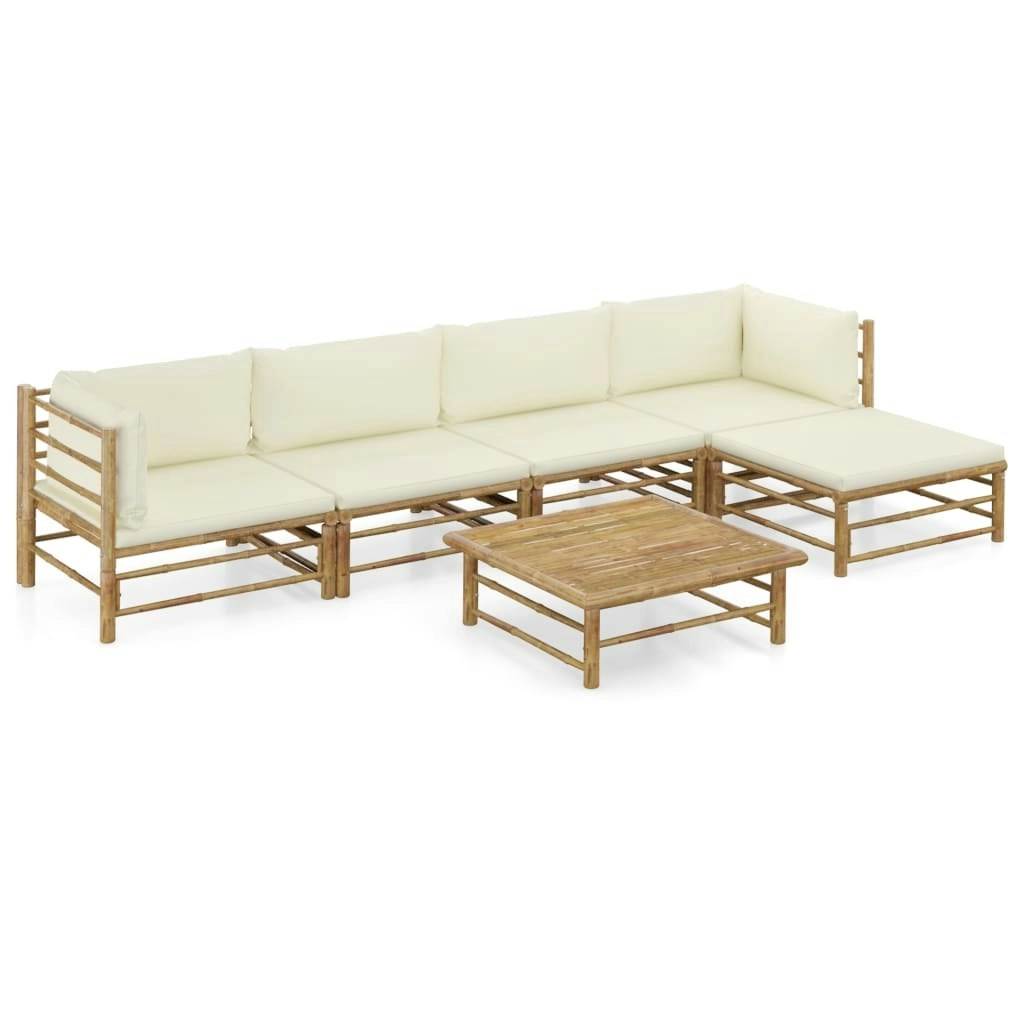 6 Piece Garden Lounge Set with Cream White Cushions Bamboo 3058237