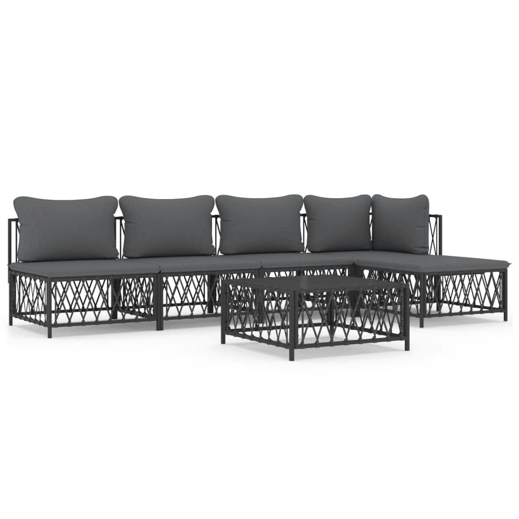 6 Piece Garden Lounge Set with Cushions Anthracite Steel 3186859