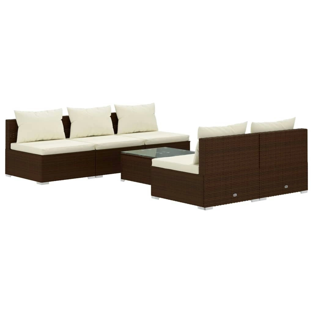 6 Piece Garden Lounge Set with Cushions Poly Rattan Brown 3101450