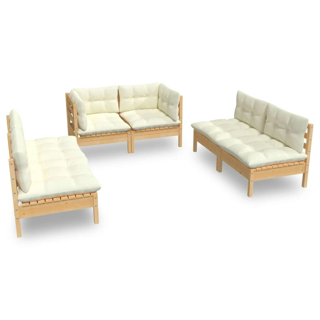 6 Piece Garden Lounge Set with Cream Cushions Solid Pinewood 3096208