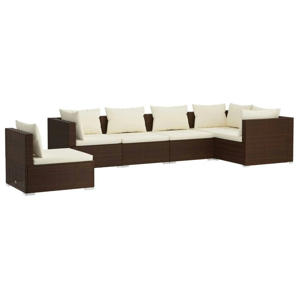 6 Piece Garden Lounge Set with Cushions Poly Rattan Brown 3102322