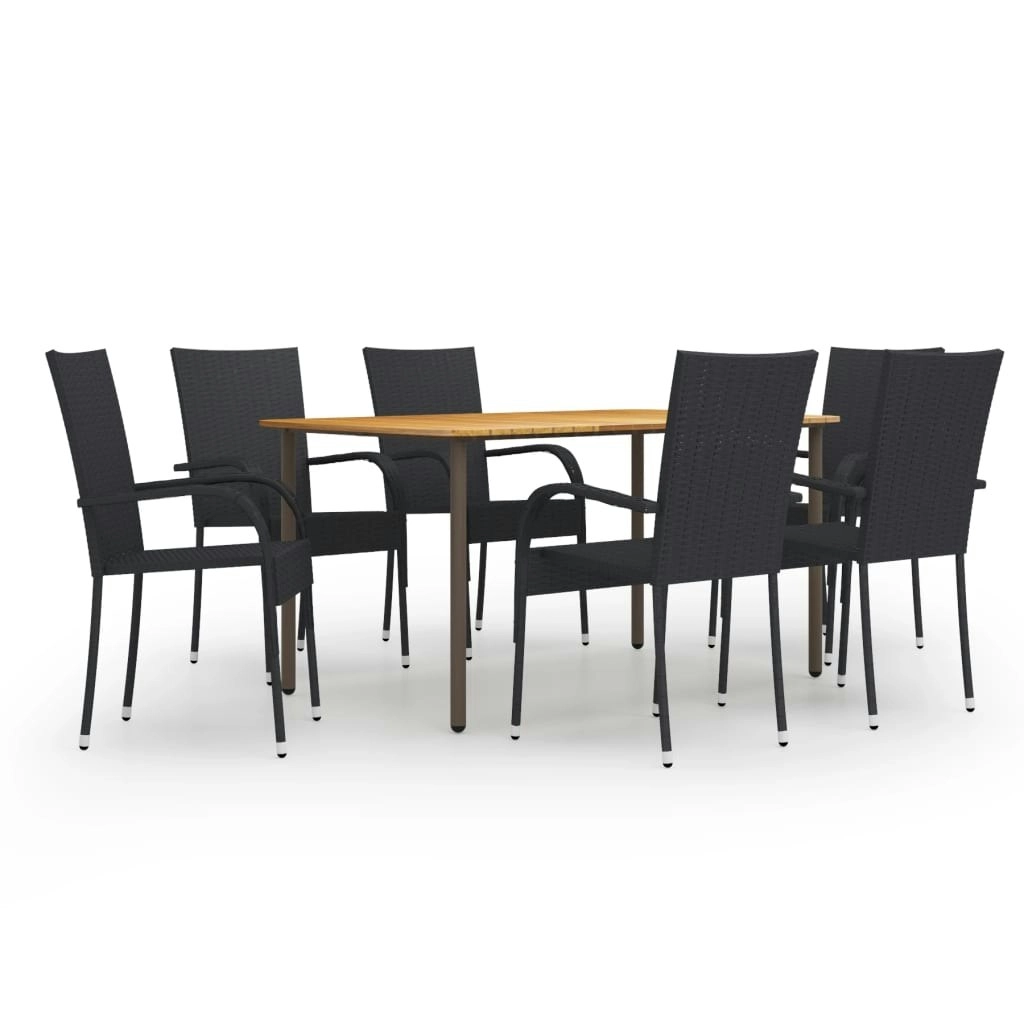 7 Piece Garden Dining Set Poly Rattan Black 3072495