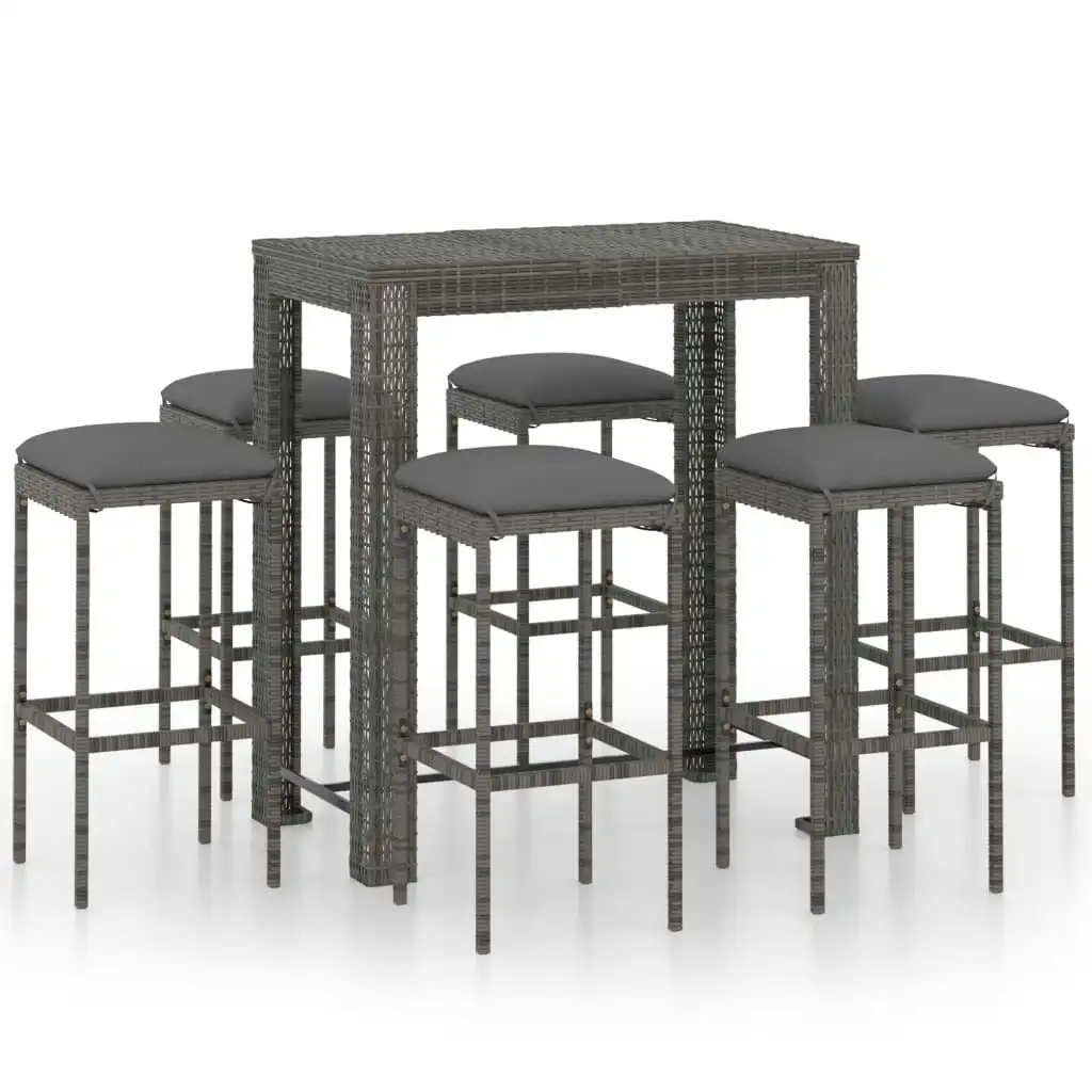 7 Piece Garden Bar Set with Cushions Poly Rattan Grey 3064785