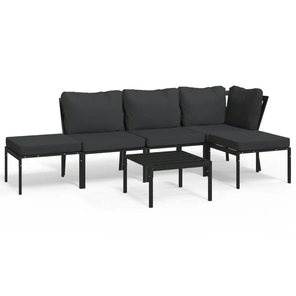 6 Piece Garden Lounge Set with Grey Cushions Steel 3187945