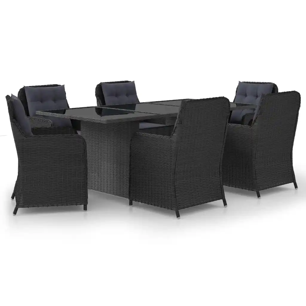 7 Piece Garden Dining Set Poly Rattan Black 3059479