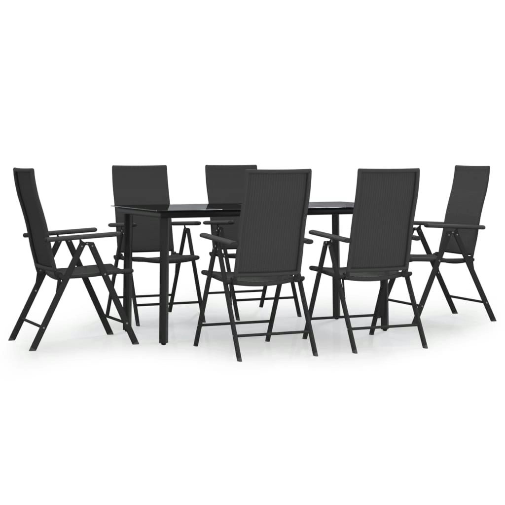 7 Piece Garden Dining Set Black Poly Rattan 3156513