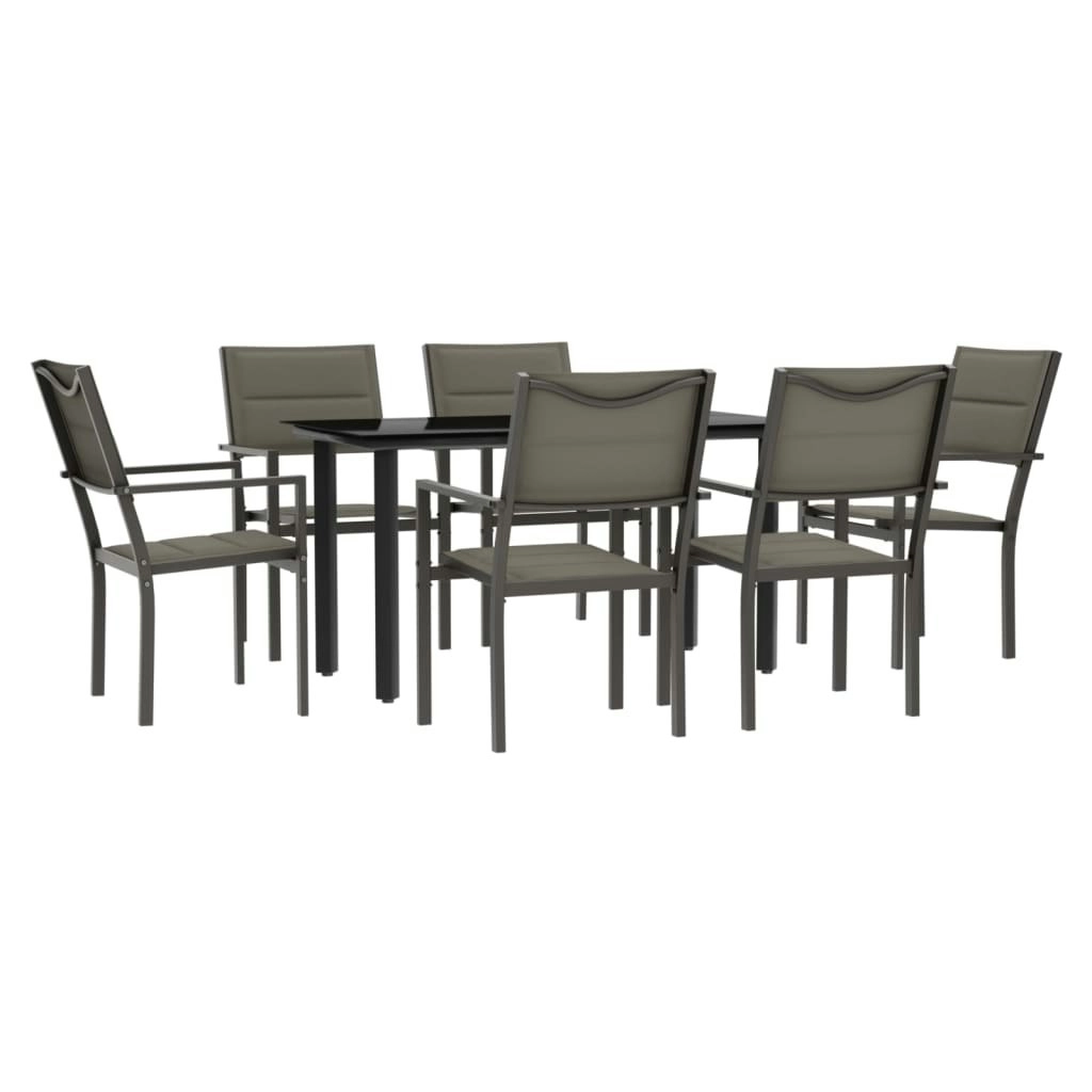 7 Piece Garden Dining Set Black Steel and Textilene 3200745