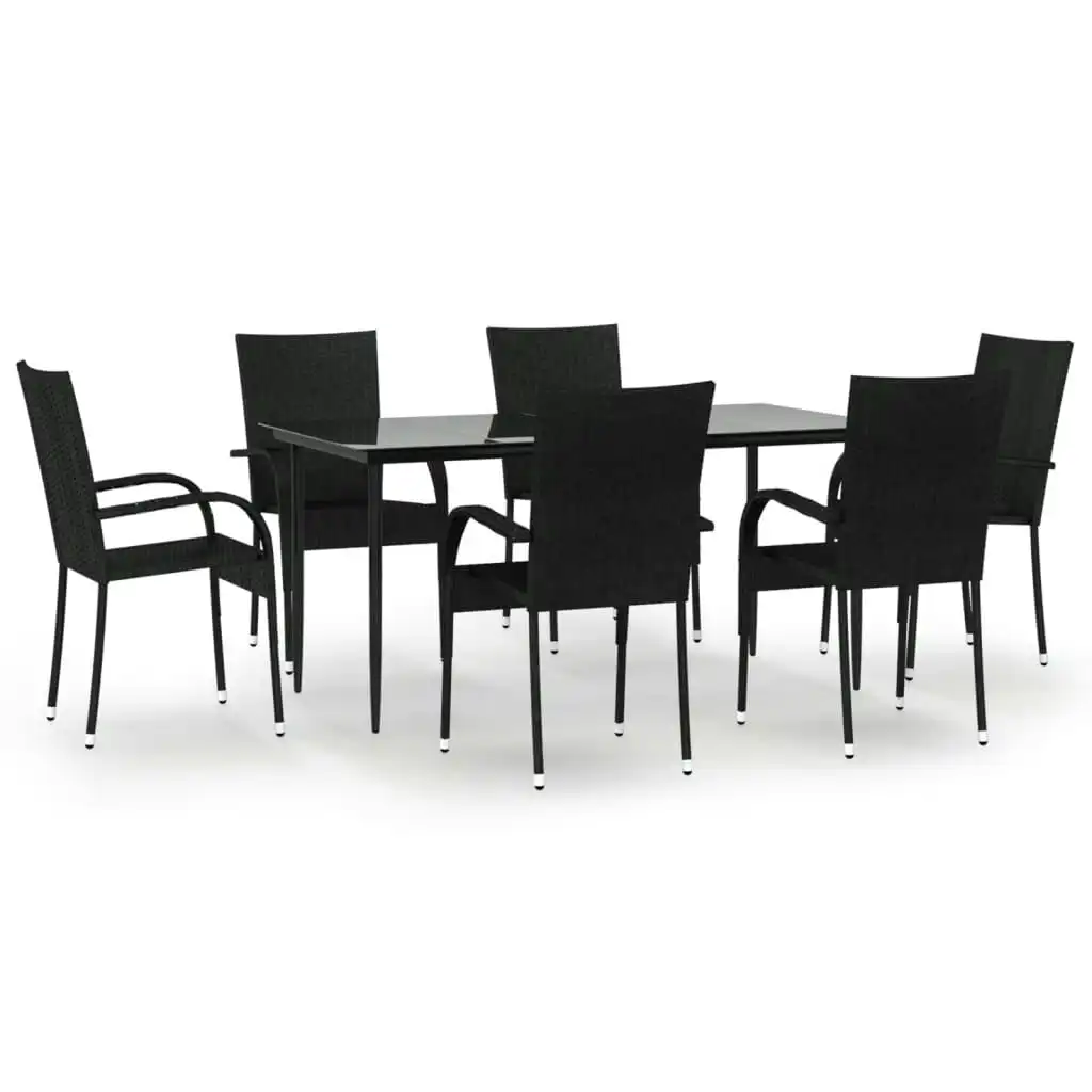 7 Piece Garden Dining Set Black Poly Rattan 3156669