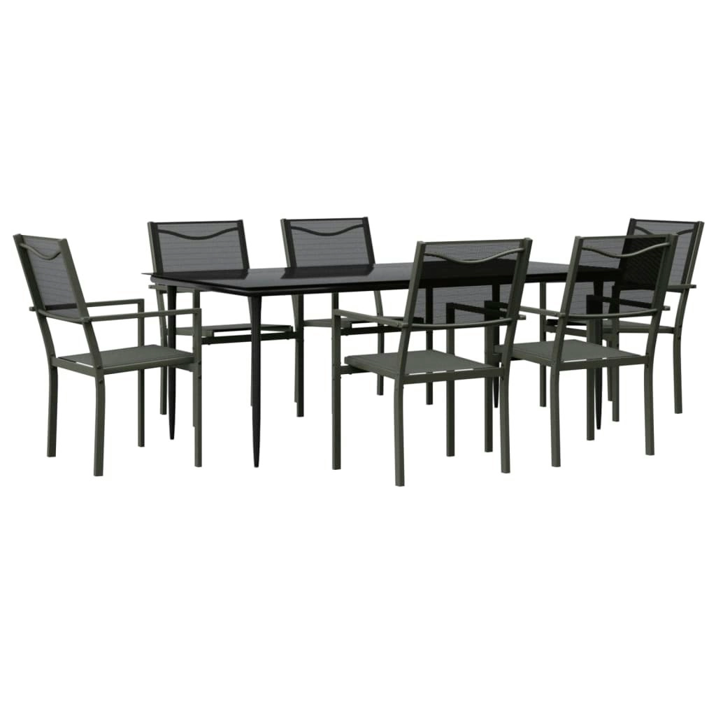 7 Piece Garden Dining Set Black Steel and Textilene 3200724