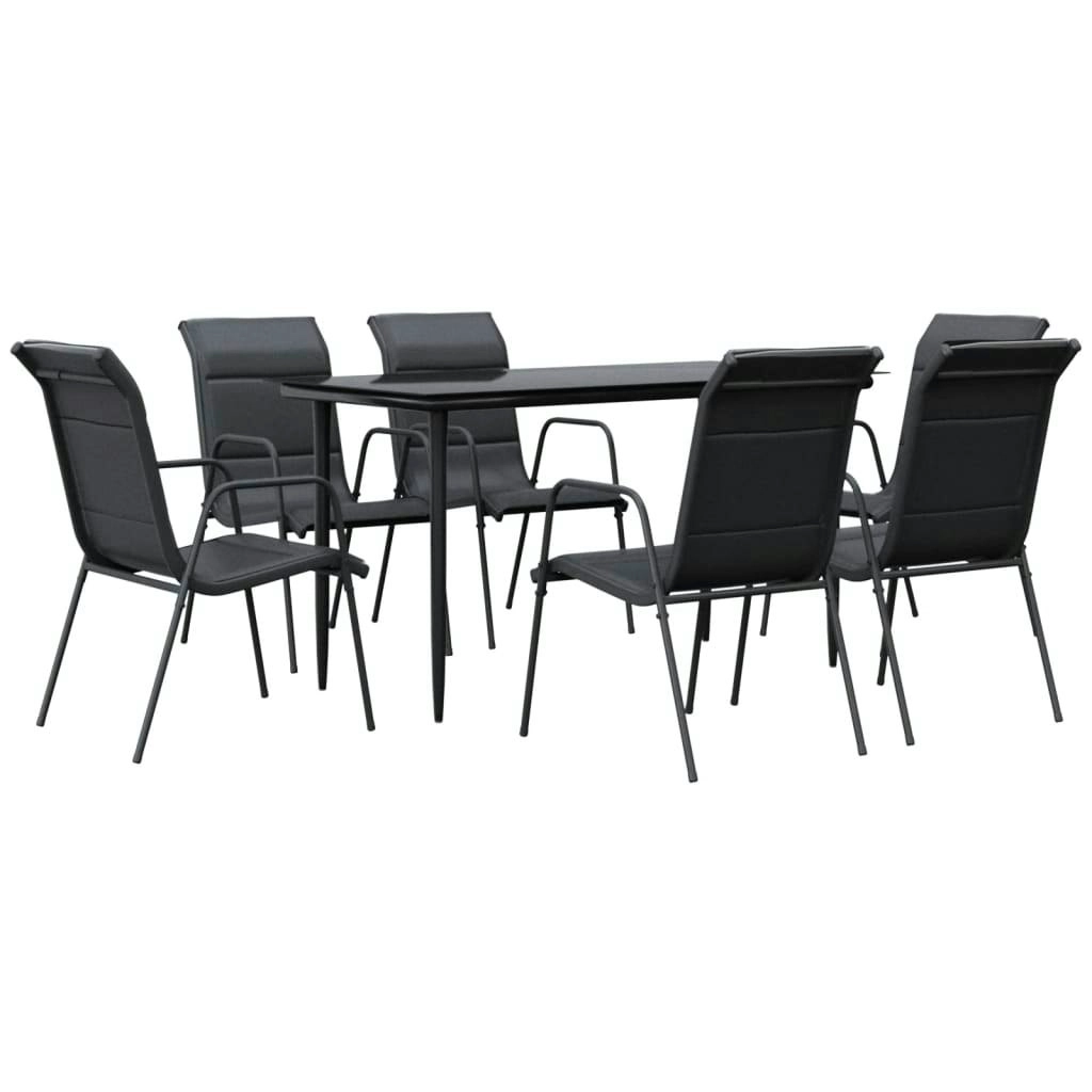 7 Piece Garden Dining Set Black Steel and Textilene 3200705