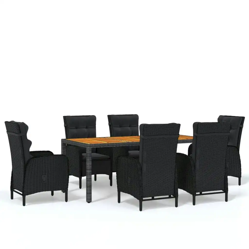 7 Piece Garden Dining Set Poly Rattan Black 3058519