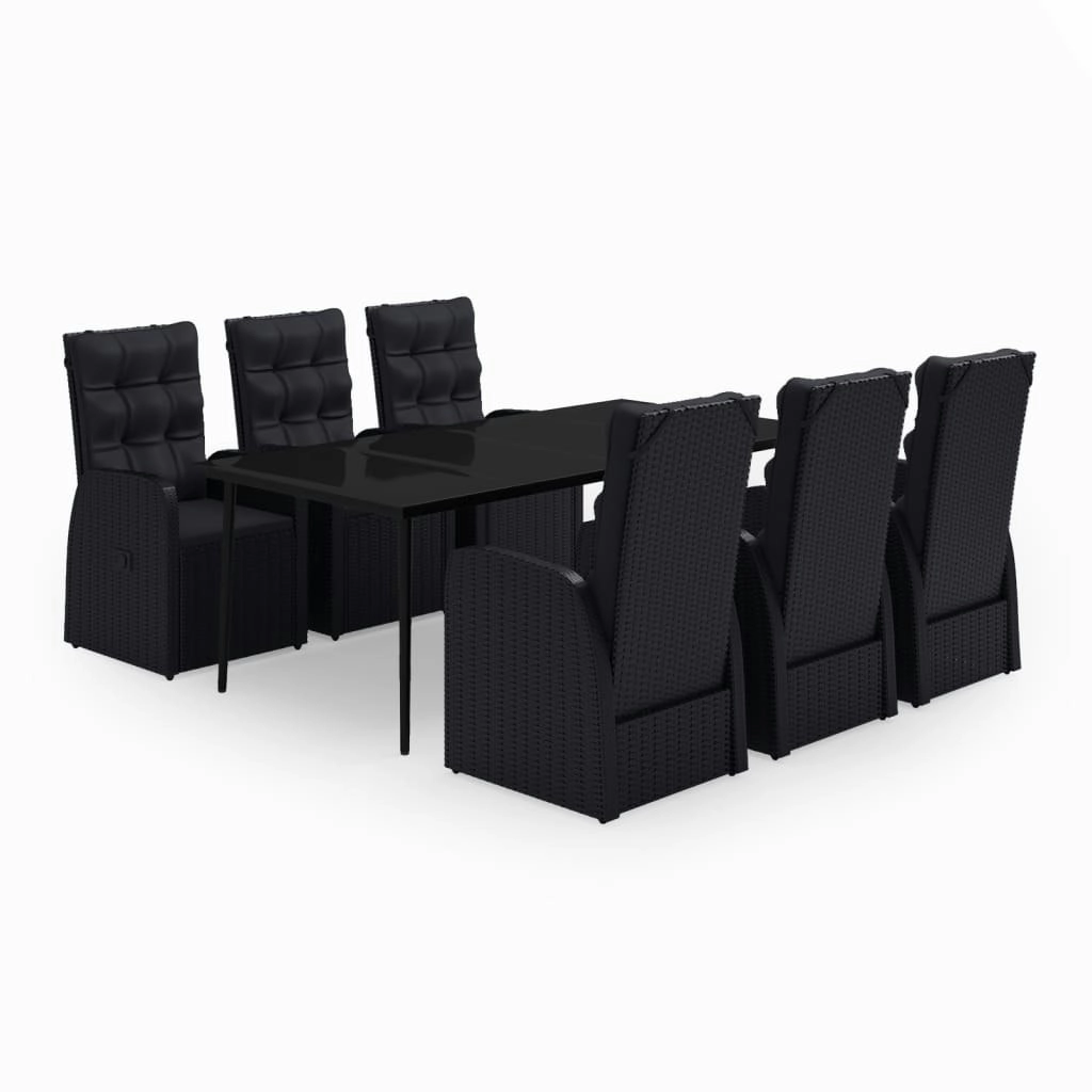 7 Piece Garden Dining Set with Cushions Black 3099495