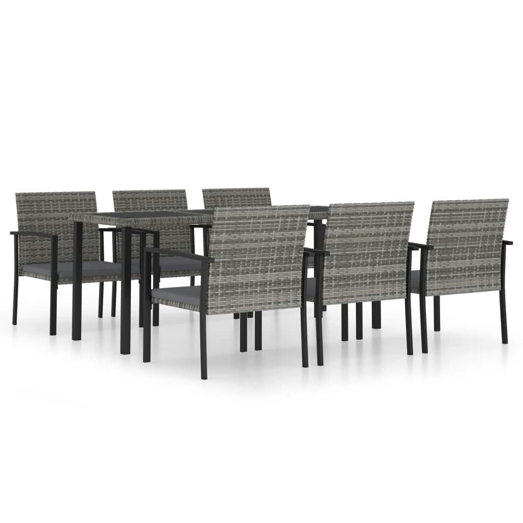 7 Piece Garden Dining Set Poly Rattan Grey 3065715