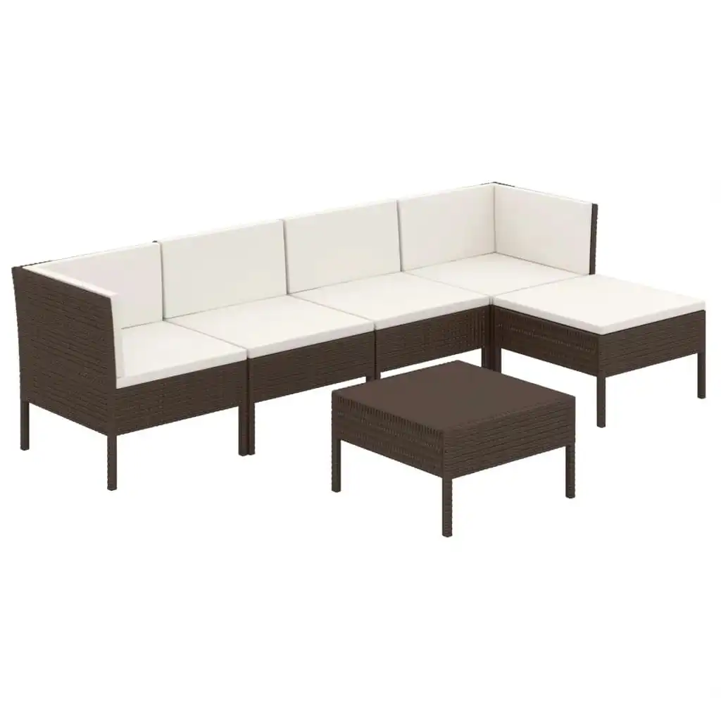 6 Piece Garden Lounge Set with Cushions Poly Rattan Brown 3094383