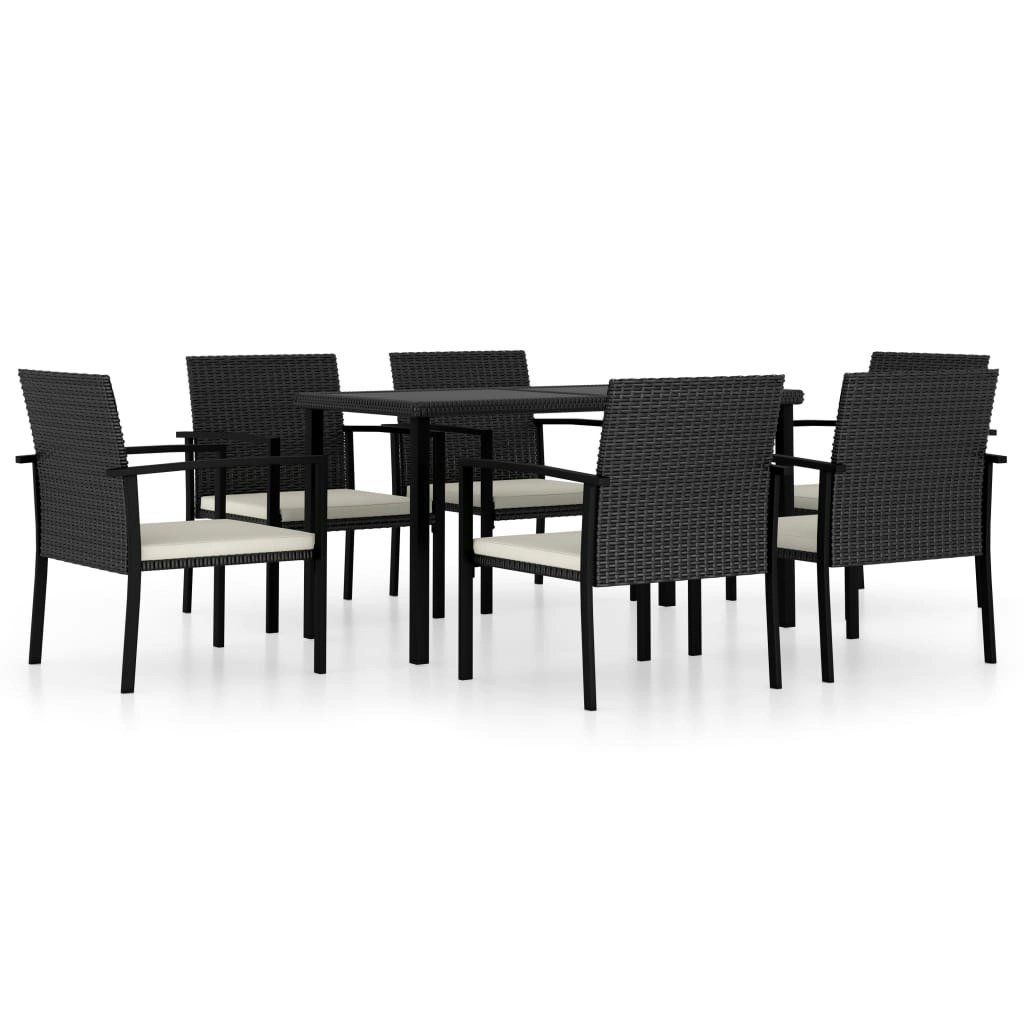 7 Piece Garden Dining Set Poly Rattan Black 3065708