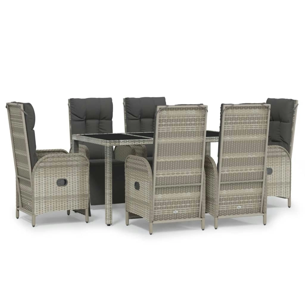 7 Piece Garden Dining Set with Cushions Grey Poly Rattan 3185032